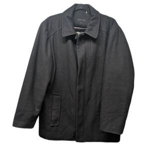 Calvin Klein Mens Coat Med Black Wool Blend Jacket Quilted Lined Zip Snap Front